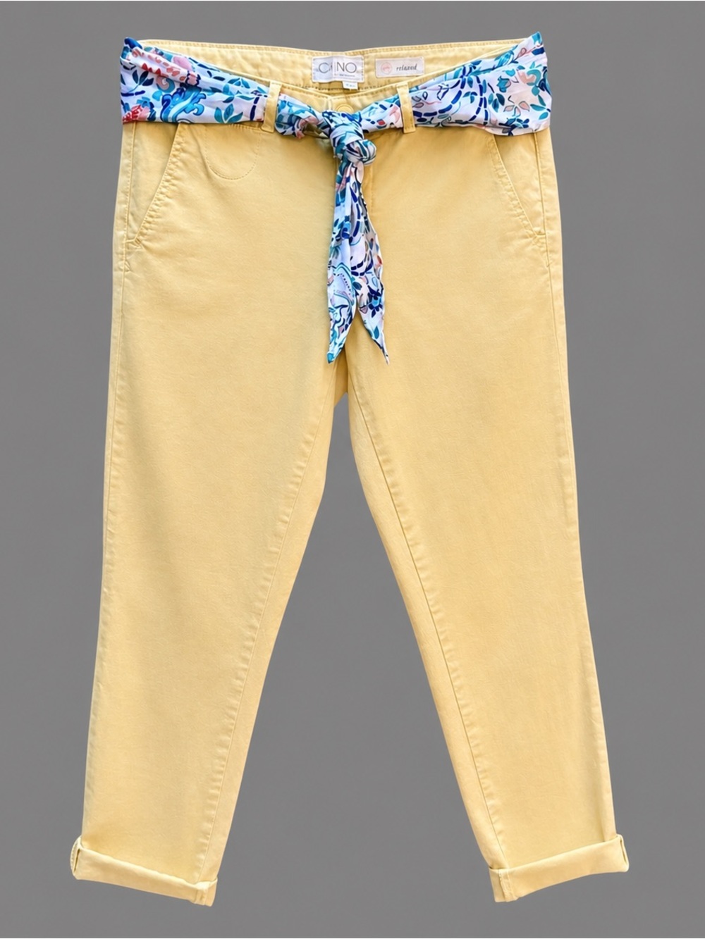 Anthropologie - Relaxed ☀️ Yellow Chino w/Pop of Color Scarf Belt - 27P